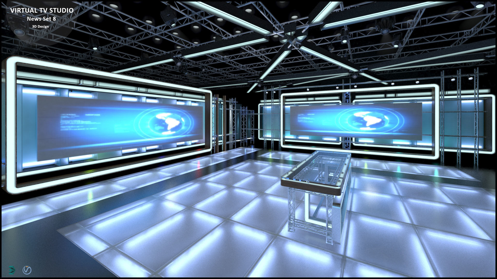 Virtual TV Studio News Set 8 3D model_9