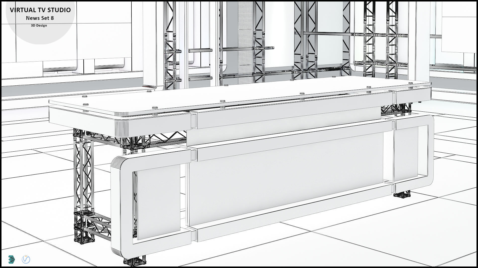 Virtual TV Studio News Set 8 3D model_16