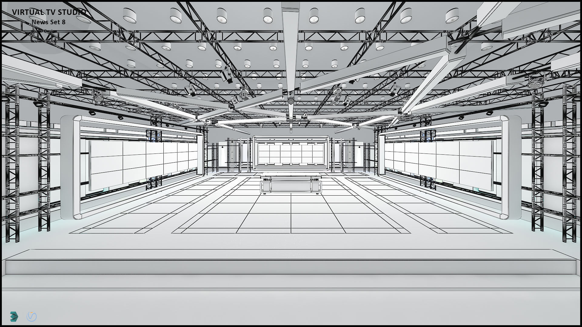 Virtual TV Studio News Set 8 3D model_2
