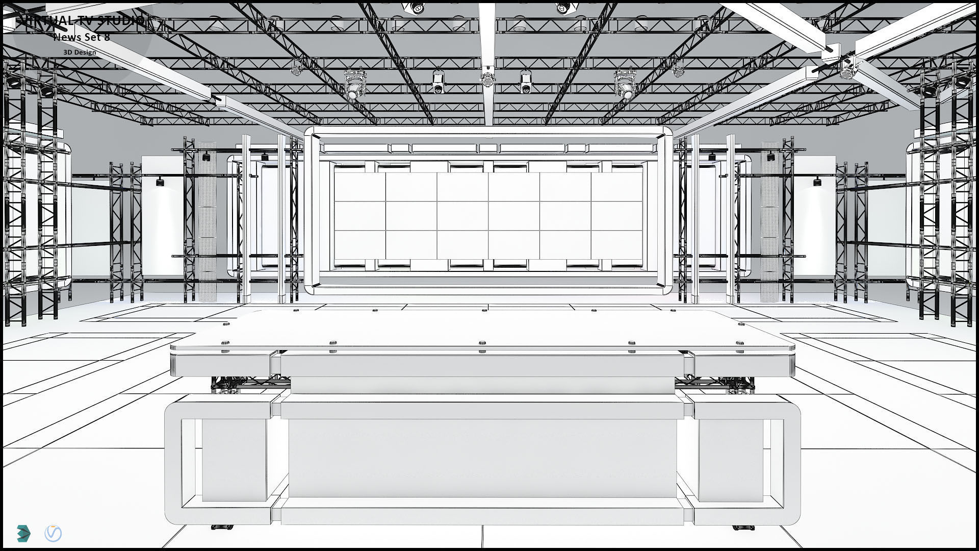 Virtual TV Studio News Set 8 3D model_6