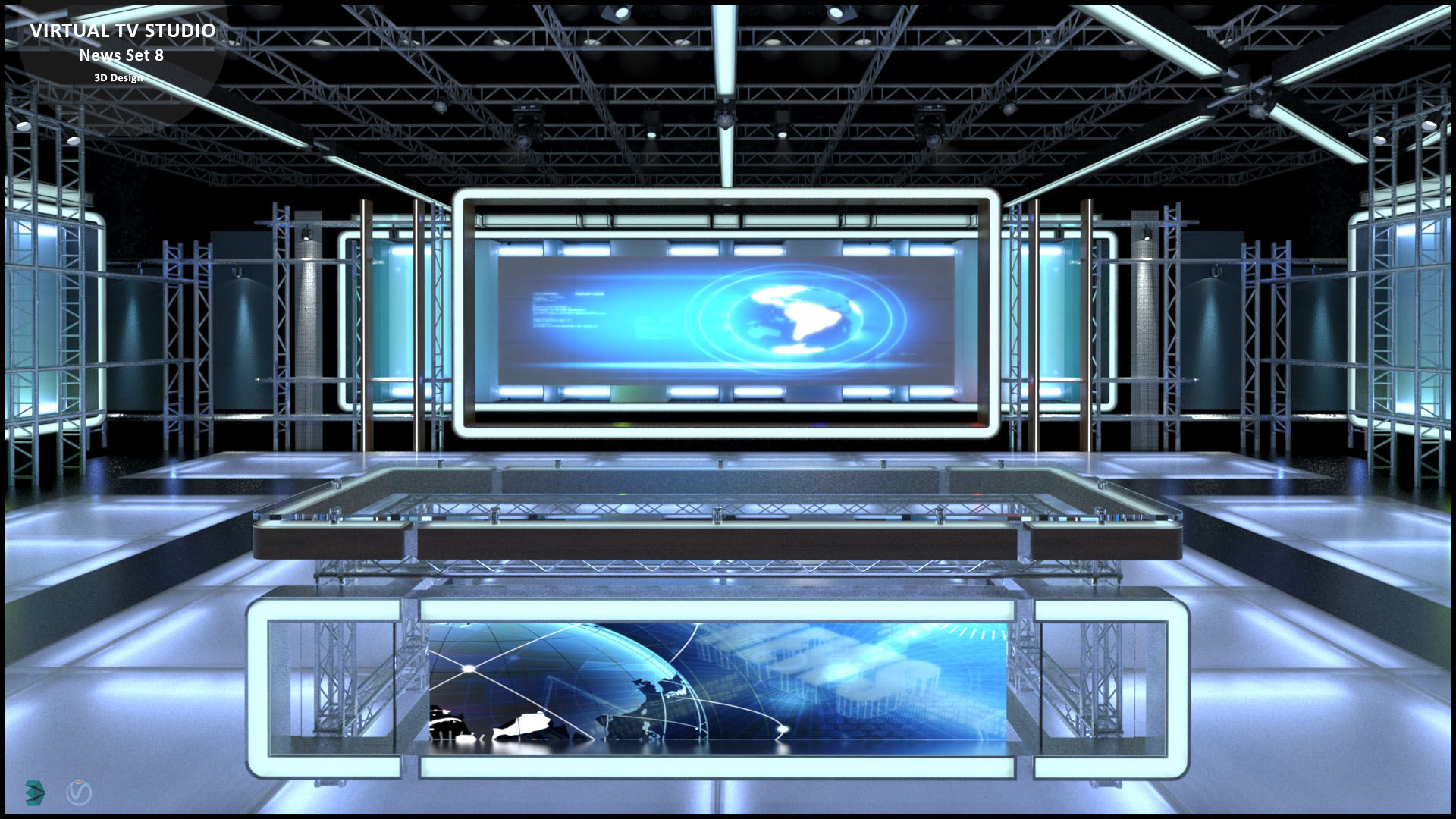 Virtual TV Studio News Set 8 3D model_5