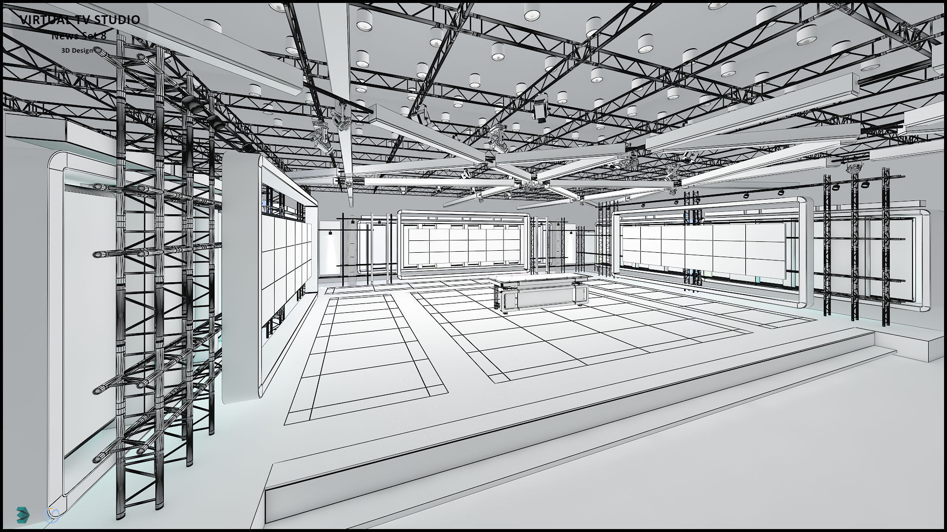 Virtual TV Studio News Set 8 3D model_4