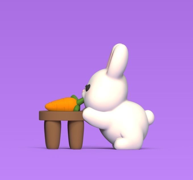 Bunny Picking Up Carrot 3D print model_2