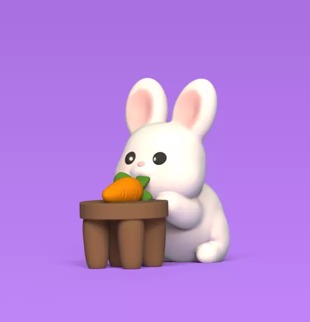 Bunny Picking Up Carrot 3D print model_0