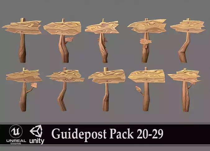 Guidepost Pack 20-29 Low-poly 3D model