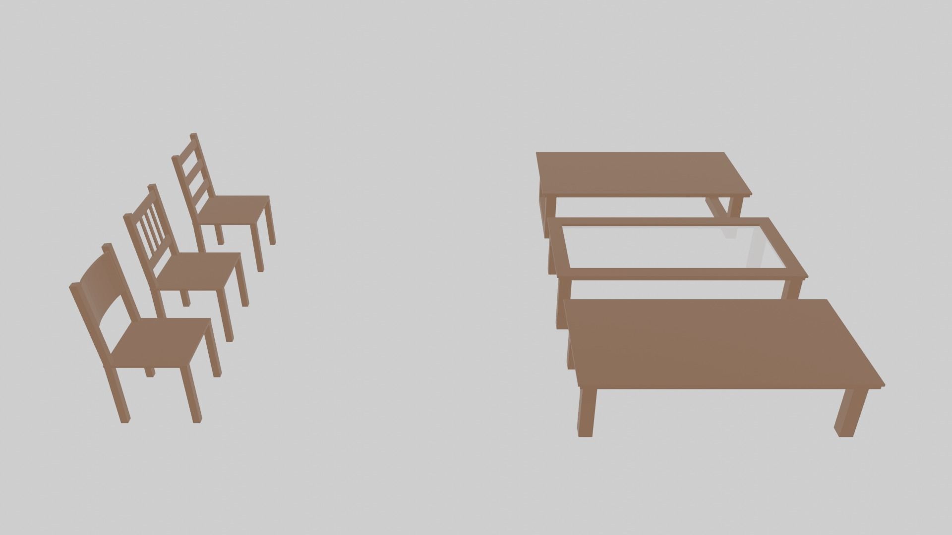 Chair and Tables set Low-poly 3D model_4