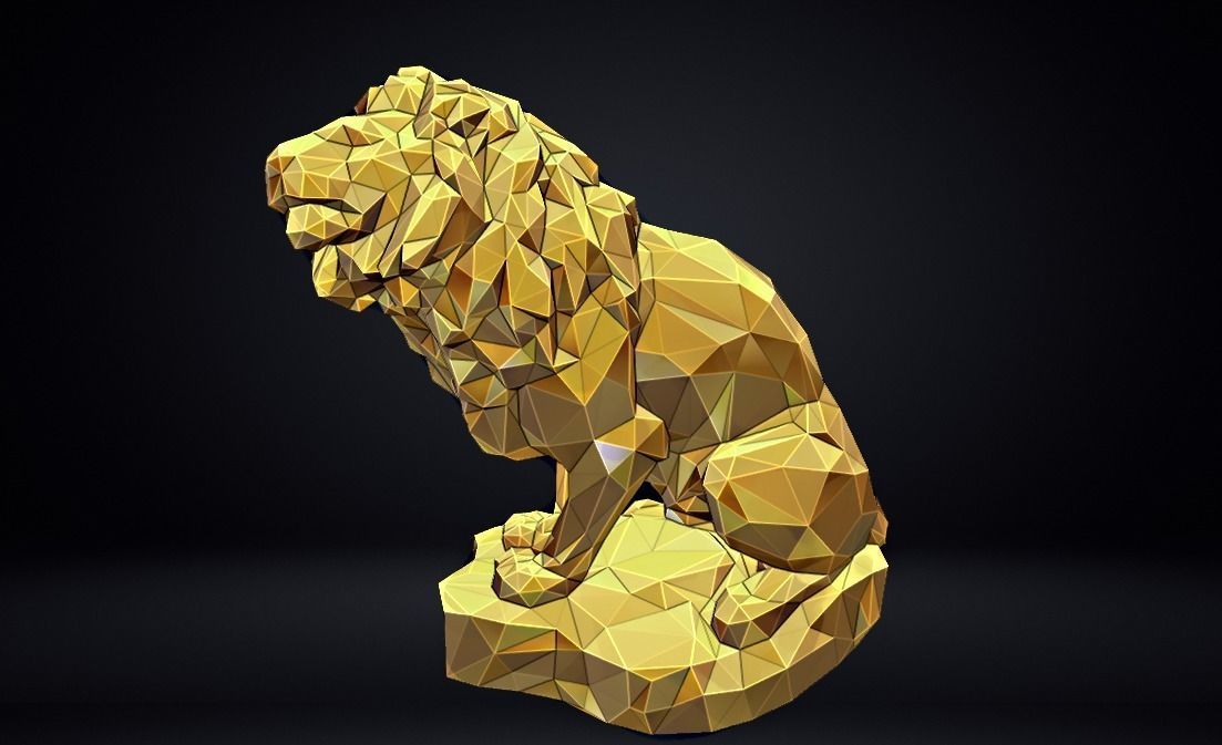 Poly Lion Sculpture 3D print model_12