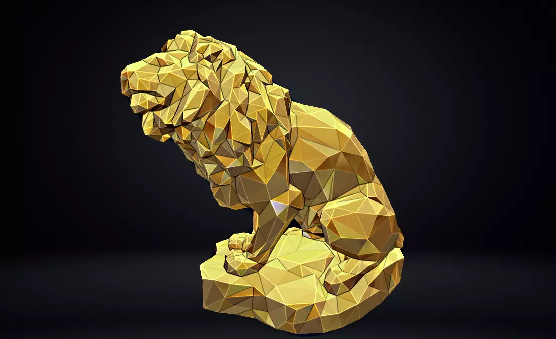 Poly Lion Sculpture 3D print model_0