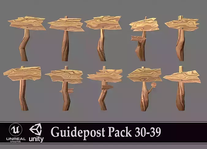 Guidepost Pack 30-39 Low-poly 3D model