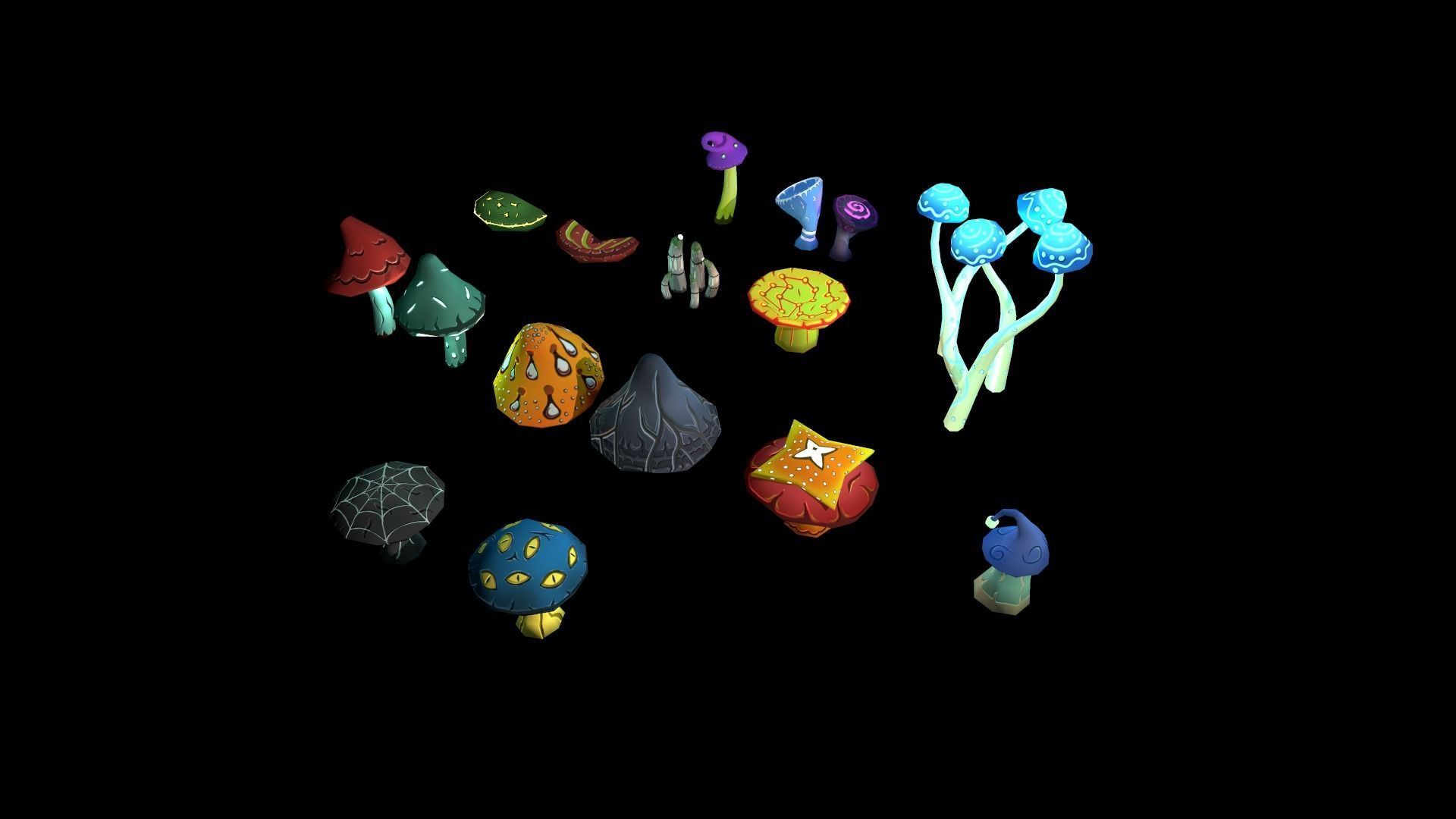 Fantasy Mushrooms Low-poly 3D model_3