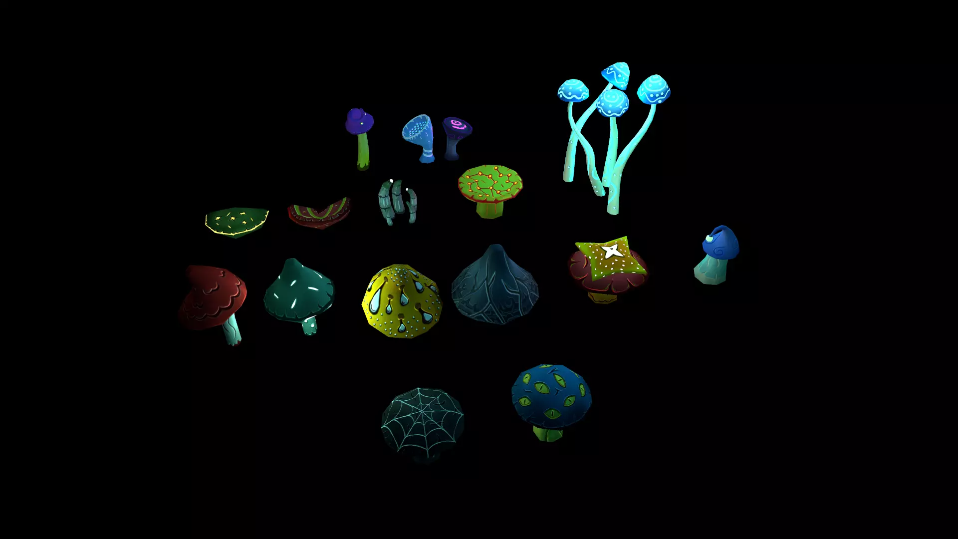 Fantasy Mushrooms Low-poly 3D model_0