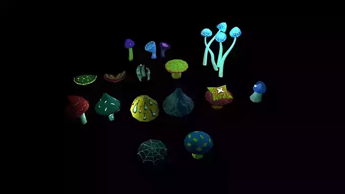 Fantasy Mushrooms Low-poly