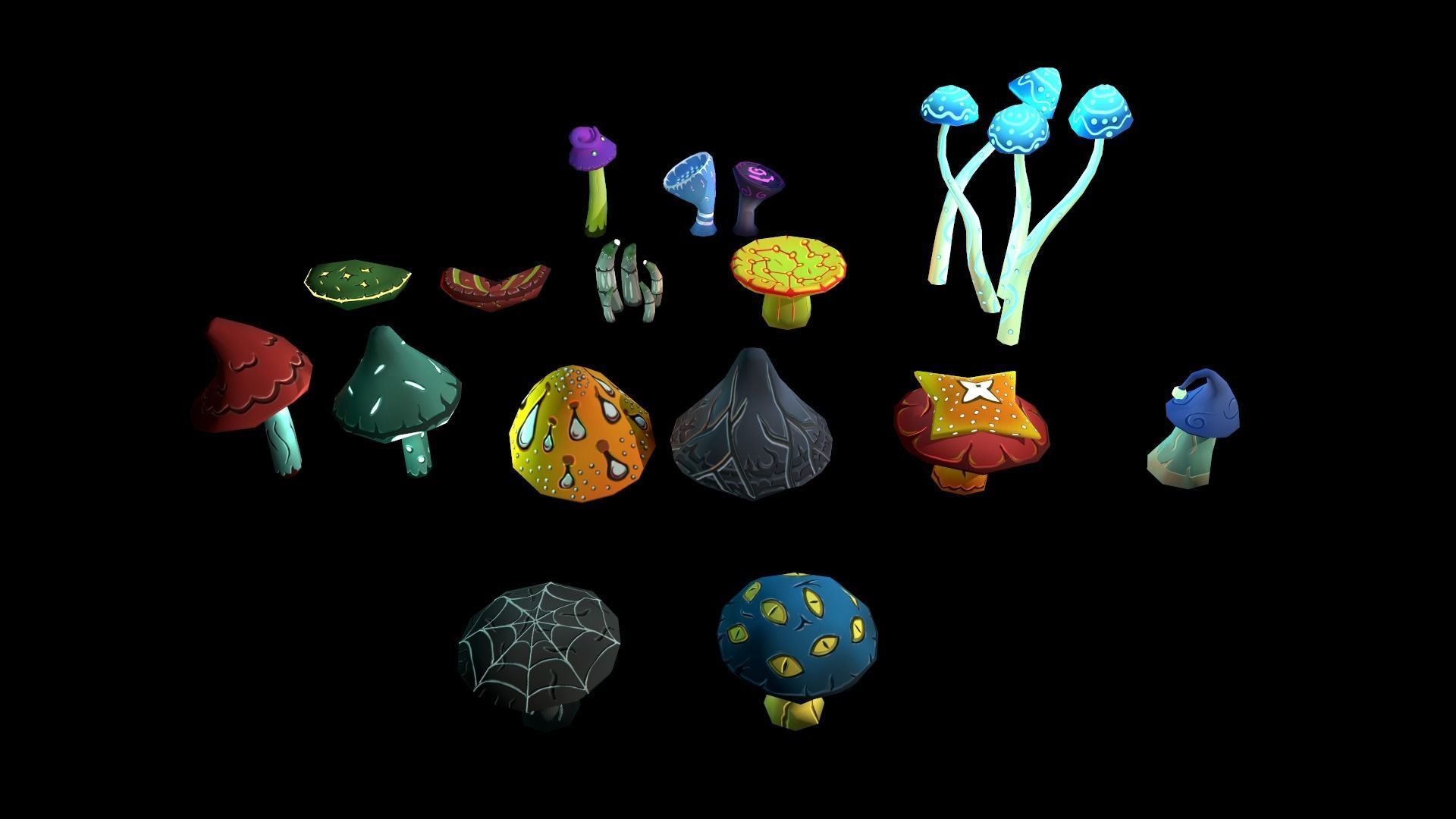 Fantasy Mushrooms Low-poly 3D model_4