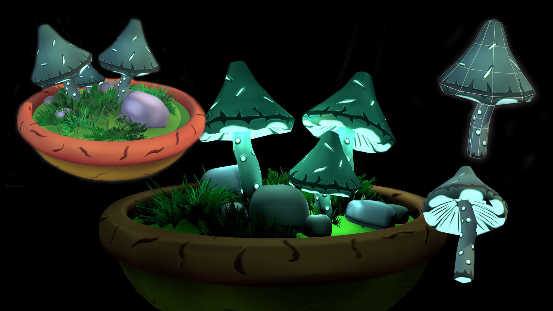 Fantasy Mushrooms Low-poly 3D model_6