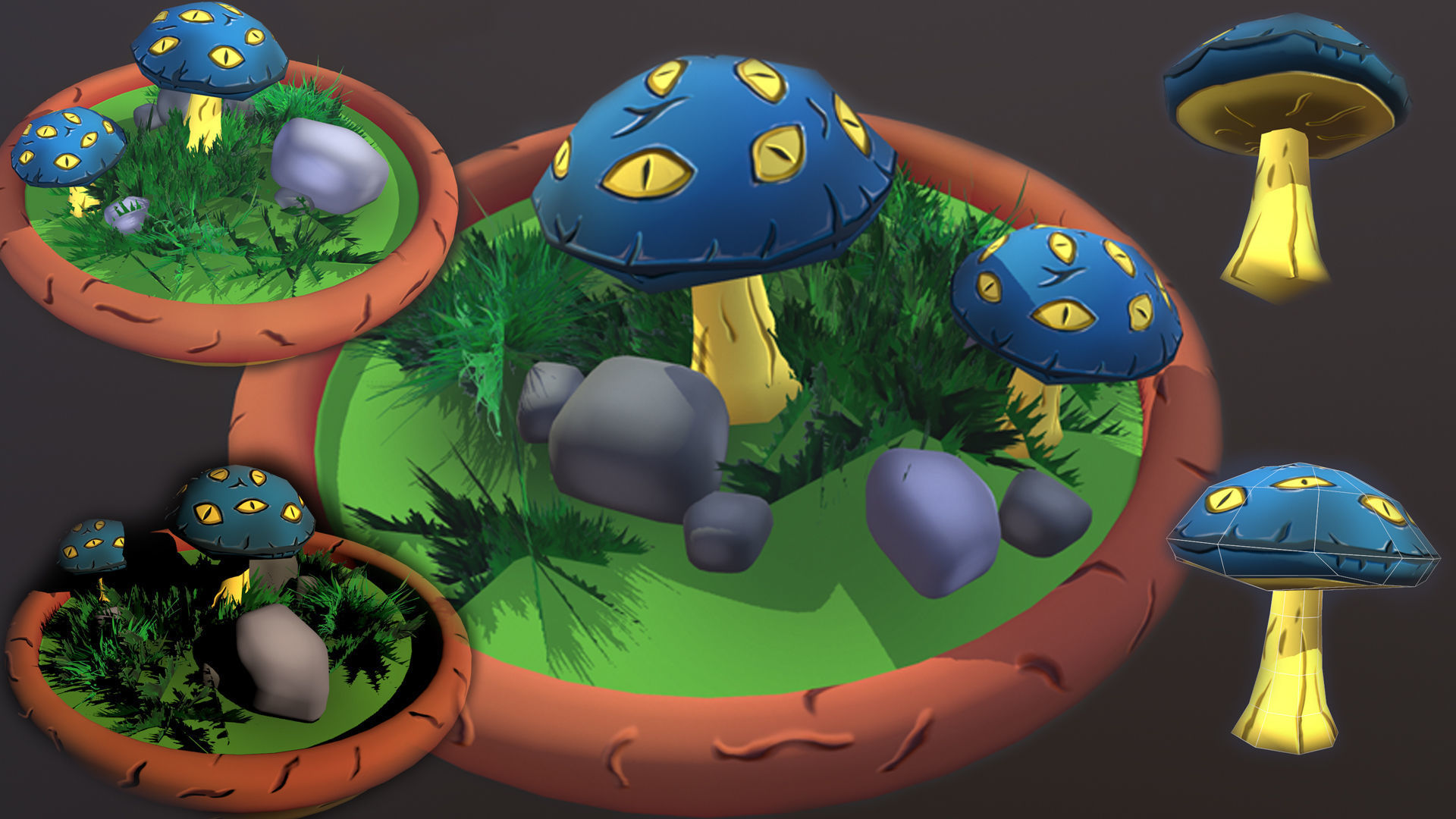 Fantasy Mushrooms Low-poly 3D model_5
