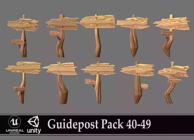 Guidepost Pack 40-49 Low-poly 3D model