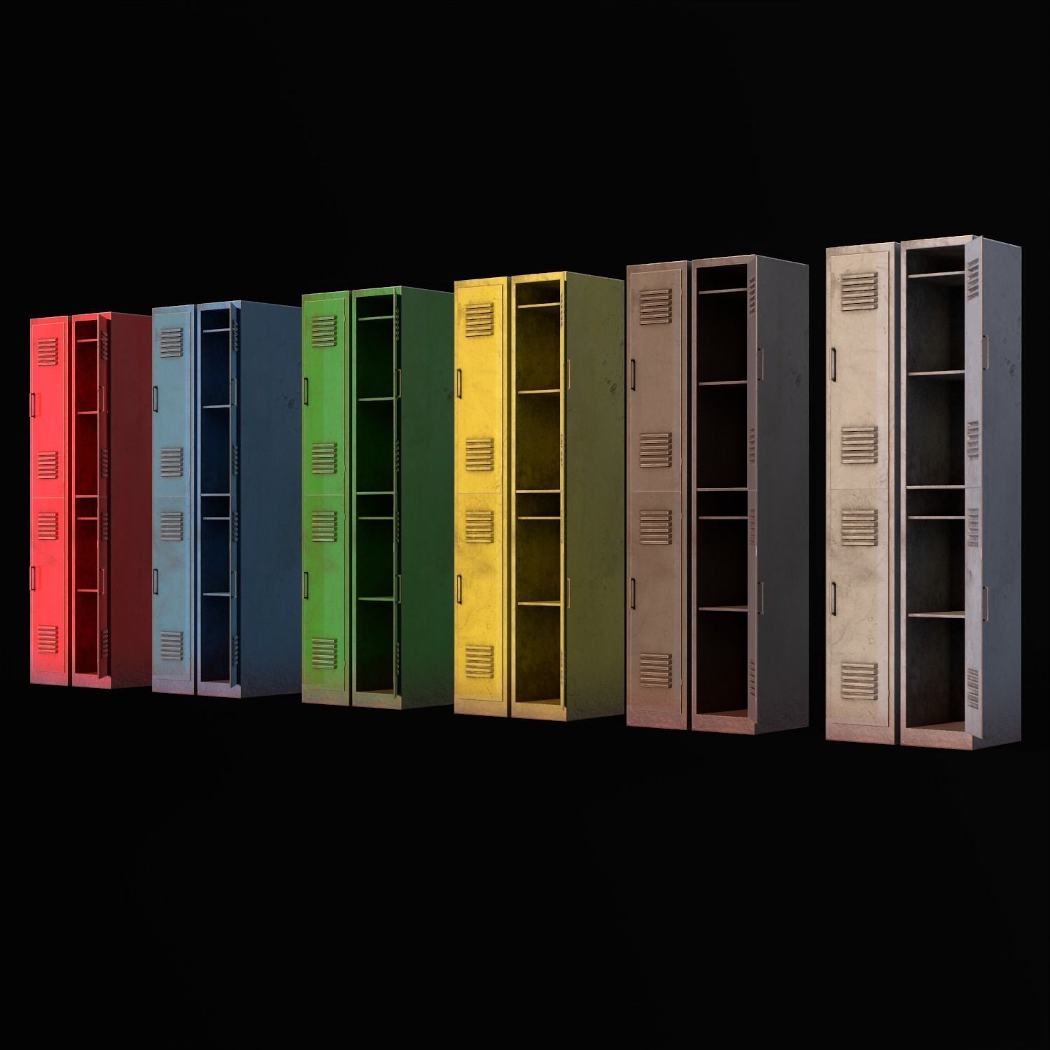 Old School Lockers  Low-poly 3D model_1