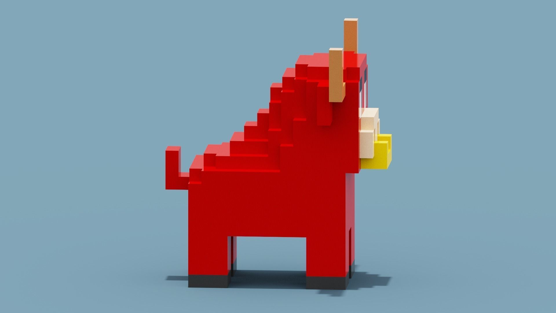 Voxel Bull Low-poly 3D model_7