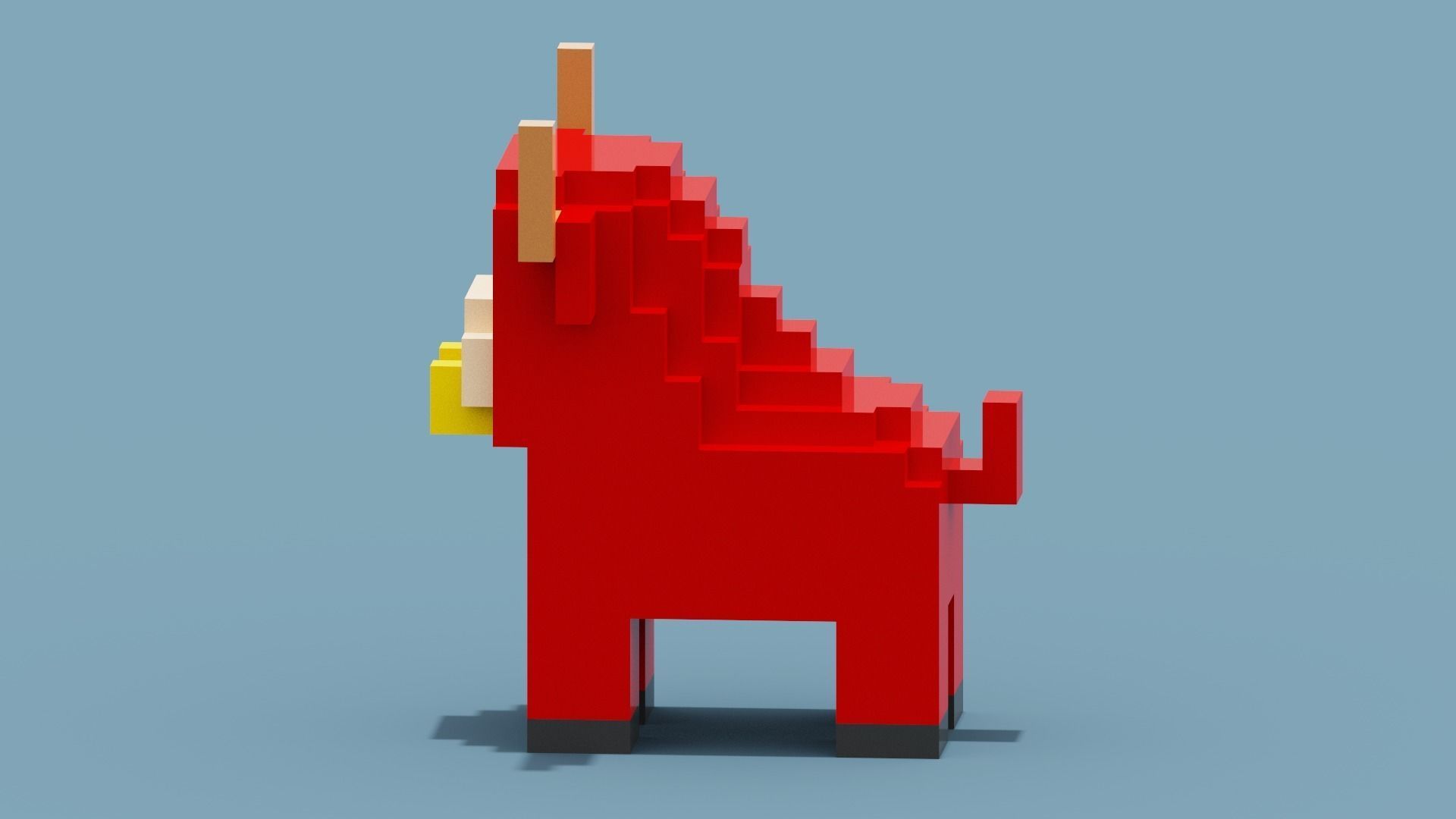 Voxel Bull Low-poly 3D model_4