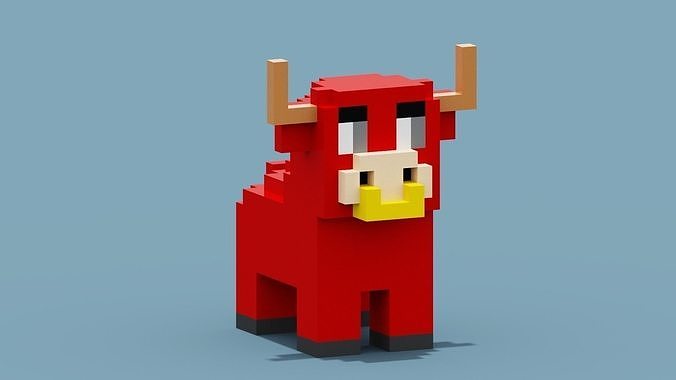 Voxel Bull Low-poly 3D model