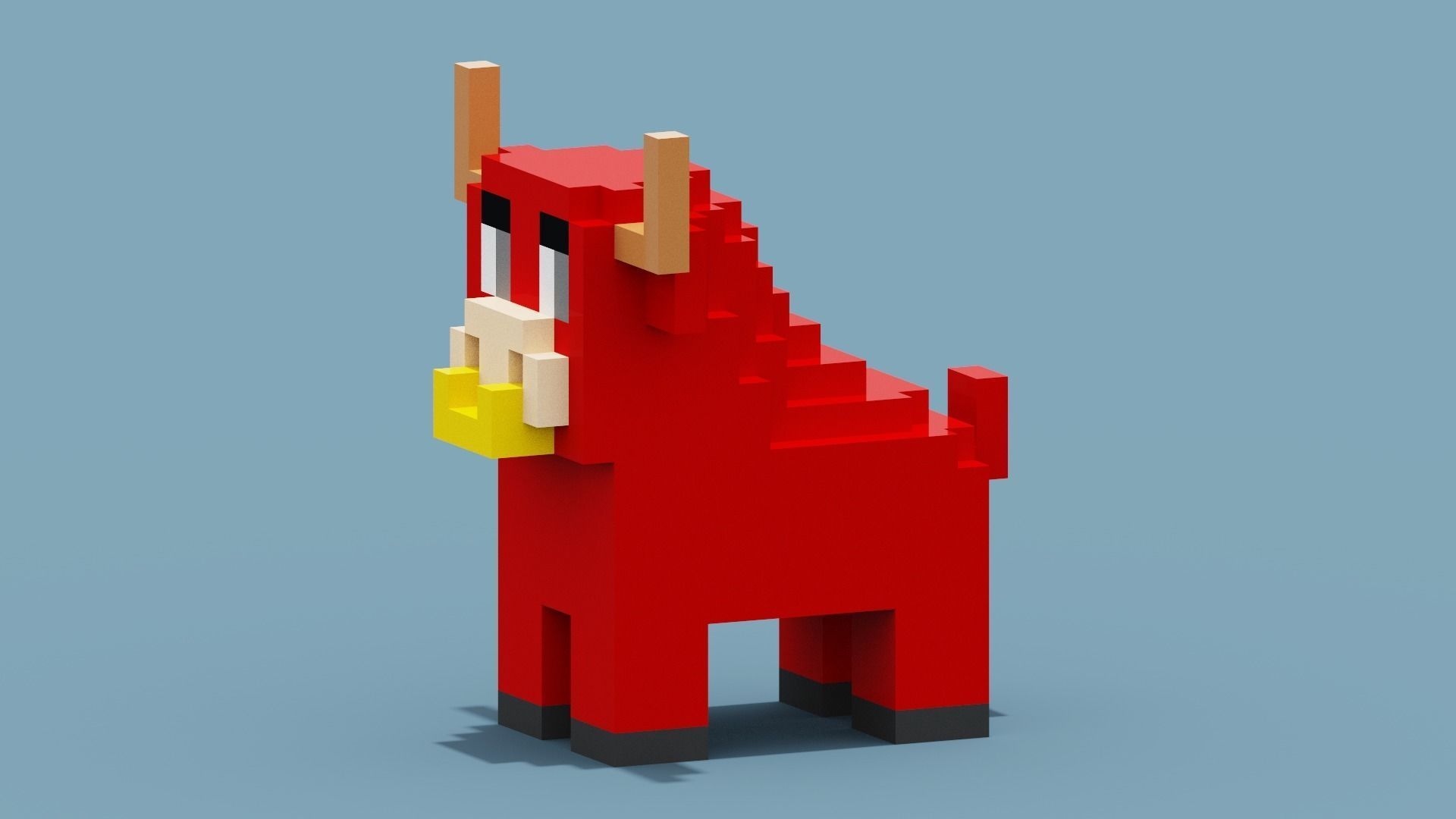 Voxel Bull Low-poly 3D model_3
