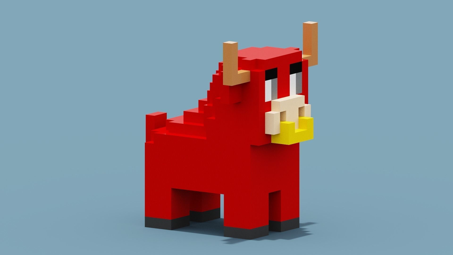 Voxel Bull Low-poly 3D model_8