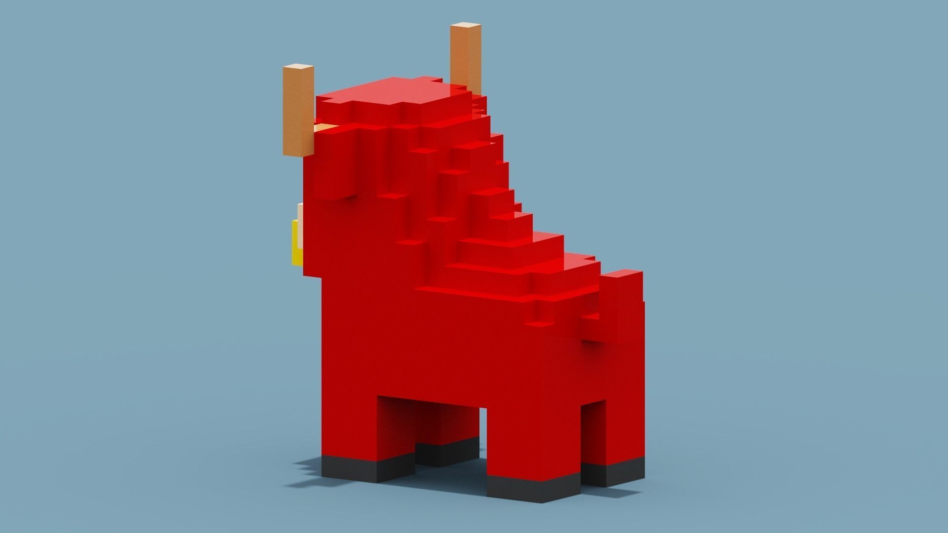 Voxel Bull Low-poly 3D model_5