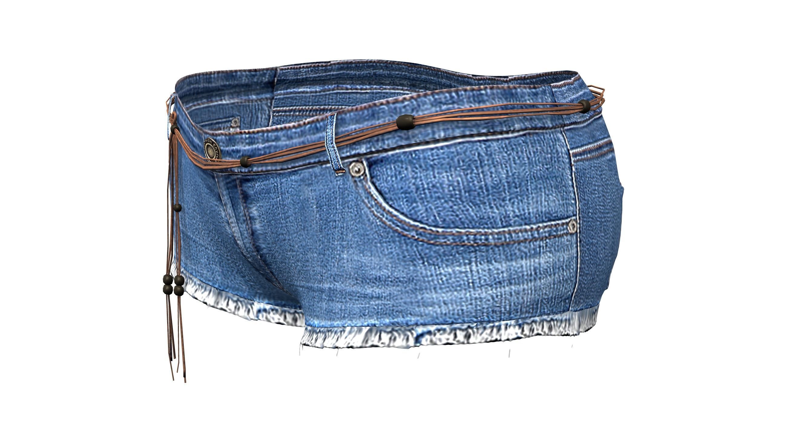Mini Shorts With Cords Belt Low-poly 3D model_2