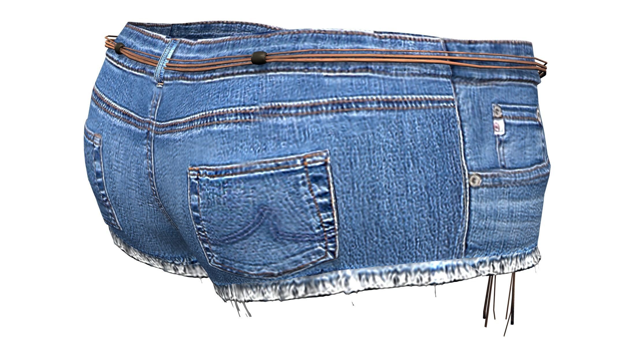 Mini Shorts With Cords Belt Low-poly 3D model_5