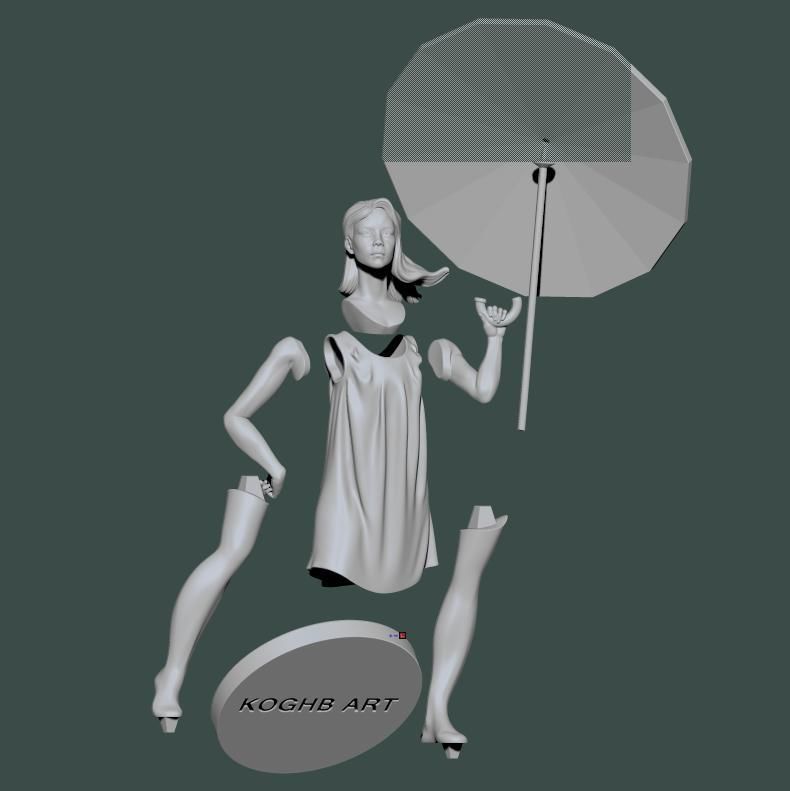 Girl with an umbrella 3D print model_6