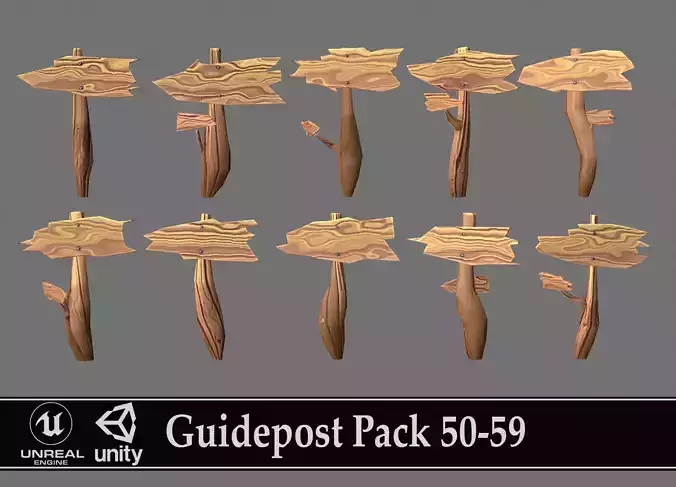 Guidepost Pack 50-59 Low-poly 3D model
