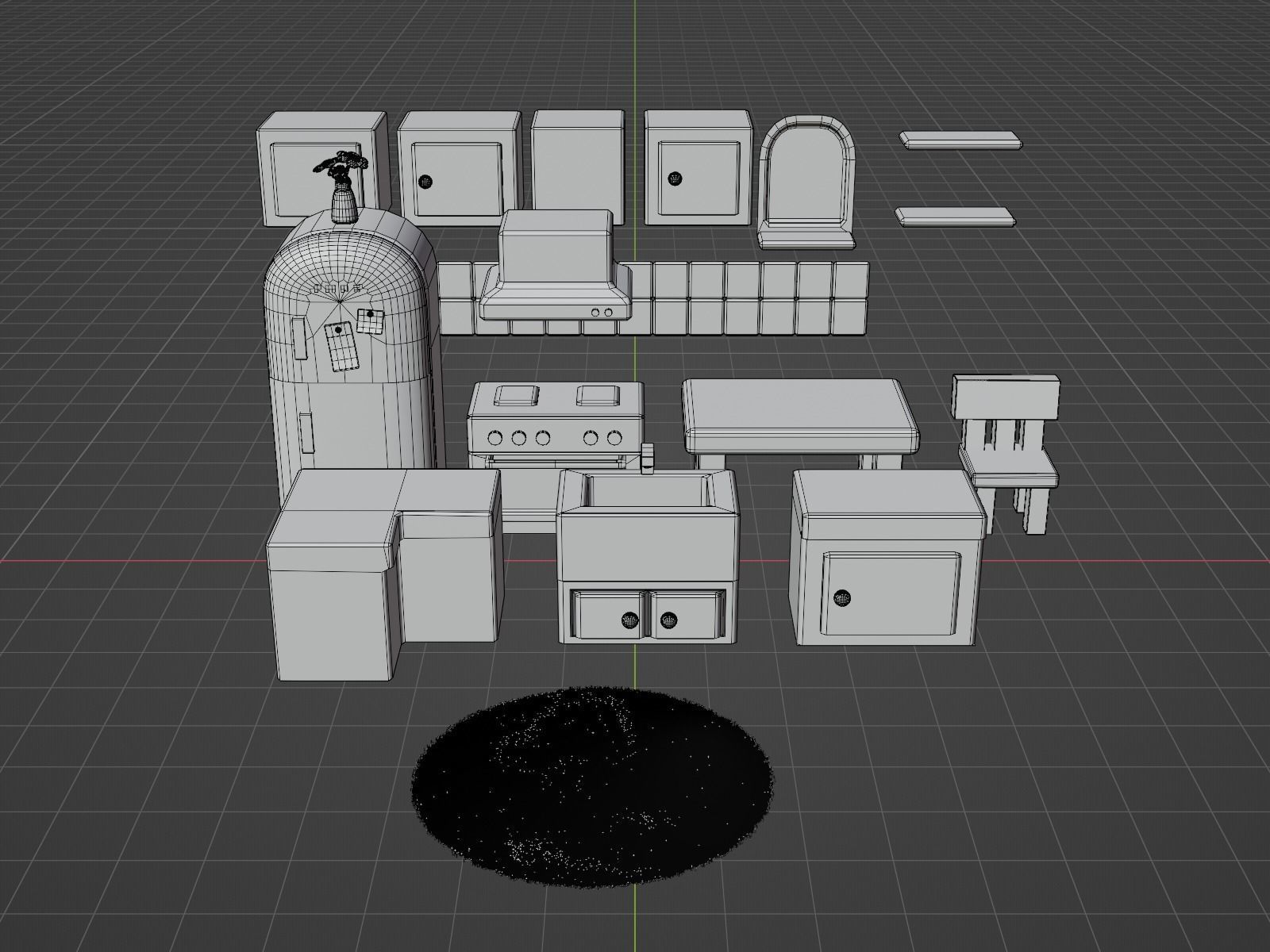 Interior Kitchen Room with Furniture and Kitchen Item Pack Low-poly 3D model_7