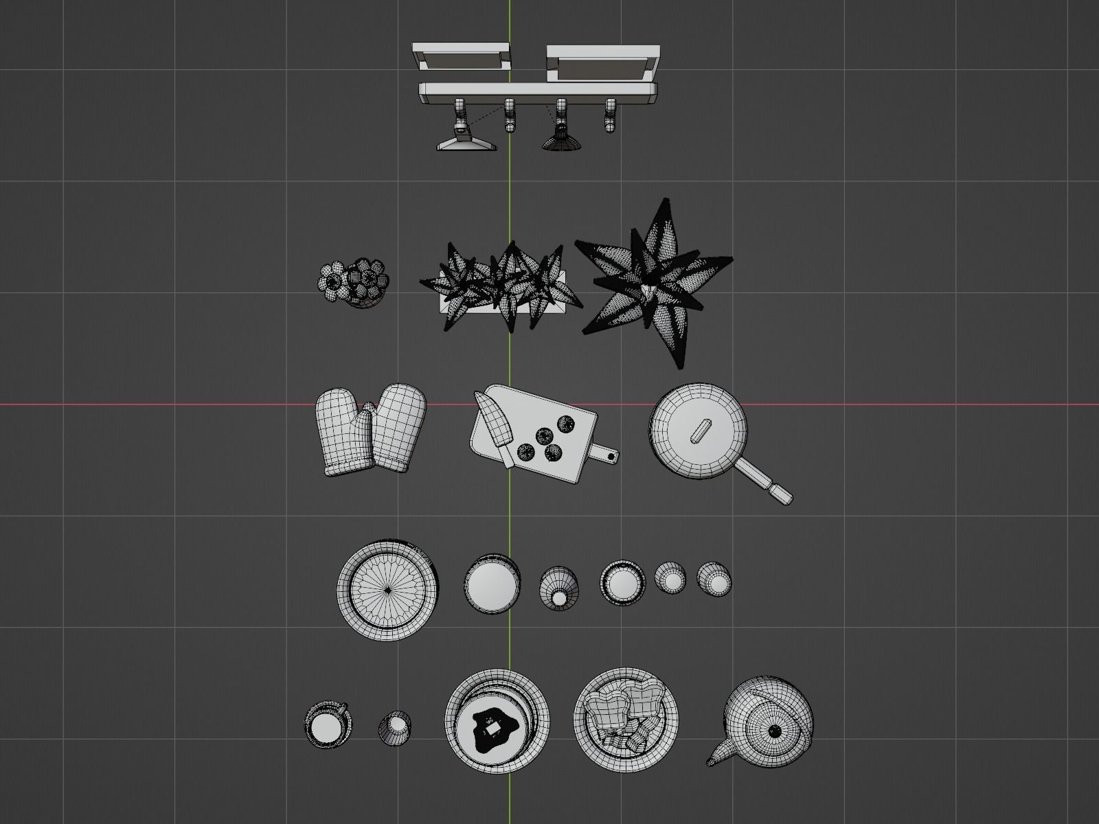 Interior Kitchen Room with Furniture and Kitchen Item Pack Low-poly 3D model_15