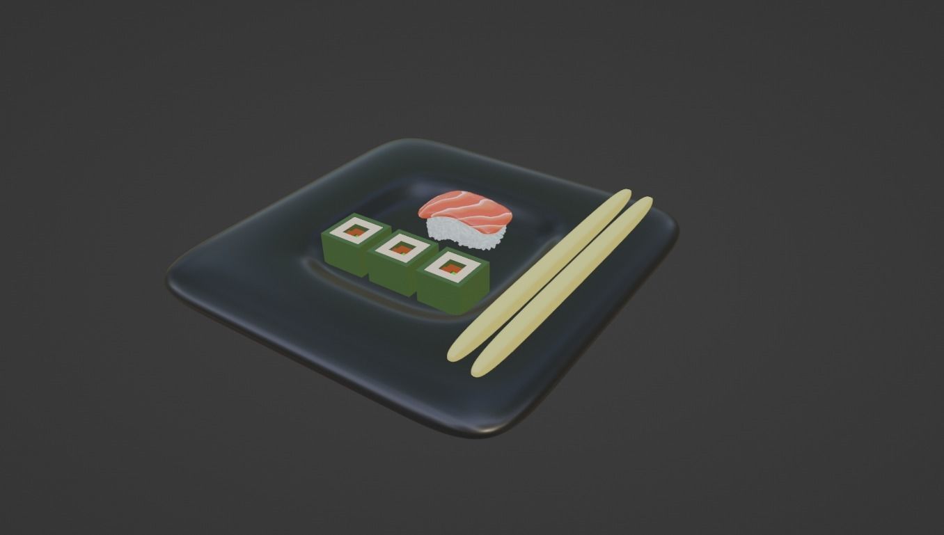low poly sushi on plate with chopsticks Free low-poly 3D model_4