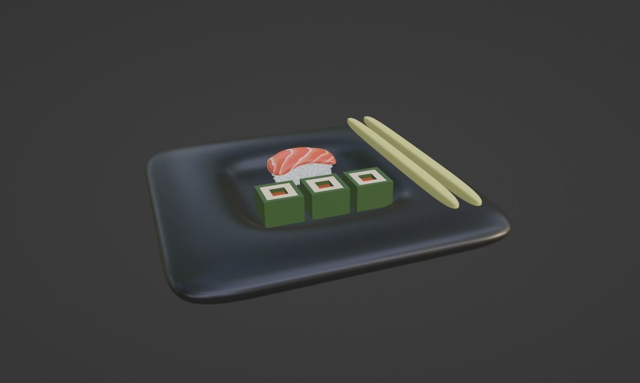 low poly sushi on plate with chopsticks Free low-poly 3D model_6