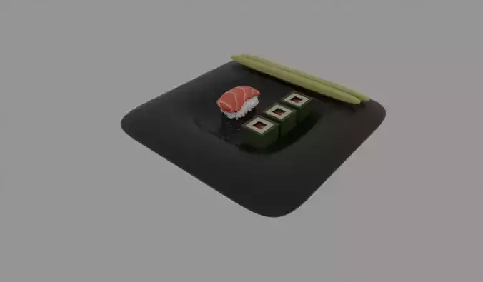 low poly sushi on plate with chopsticks
