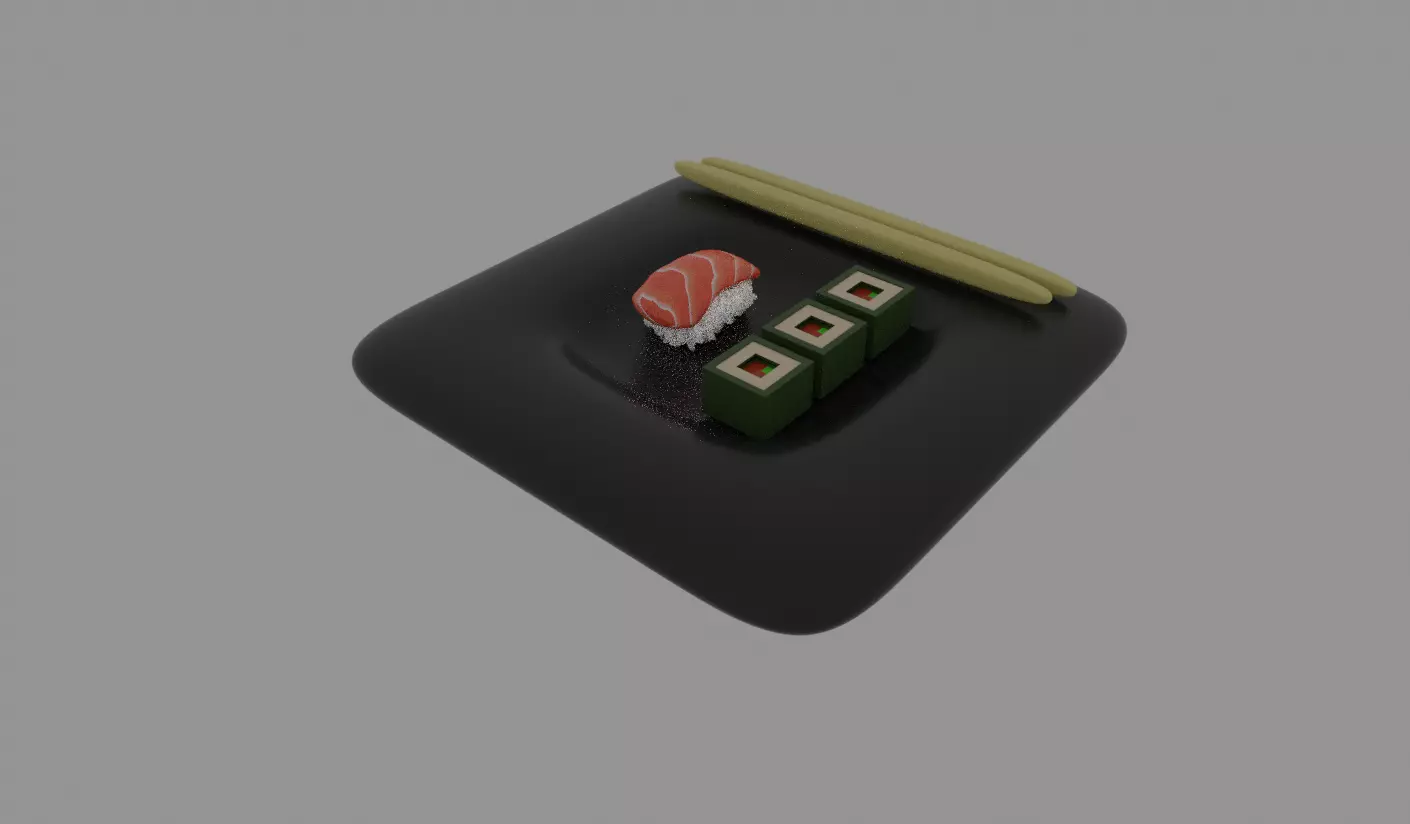 low poly sushi on plate with chopsticks Free low-poly 3D model_0