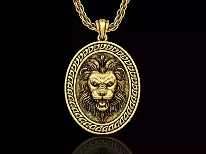 Angry Lion Head5 Medallion Pendant V3