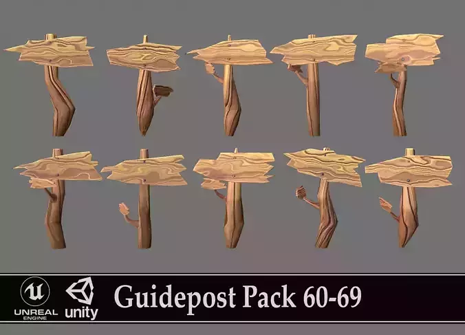 Guidepost Pack 60-69 Low-poly 3D model