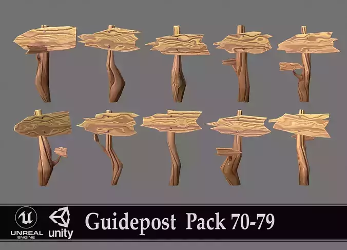 Guidepost Pack 70-79 Low-poly 3D model