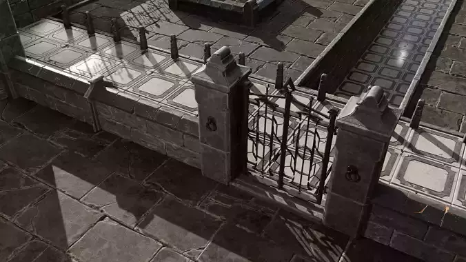 modular street construction in steampunk gothic style Low-poly 3D model