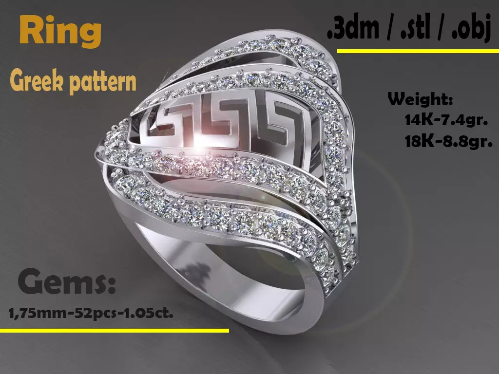 Ring Greek pattern 1ct 3D print model_0