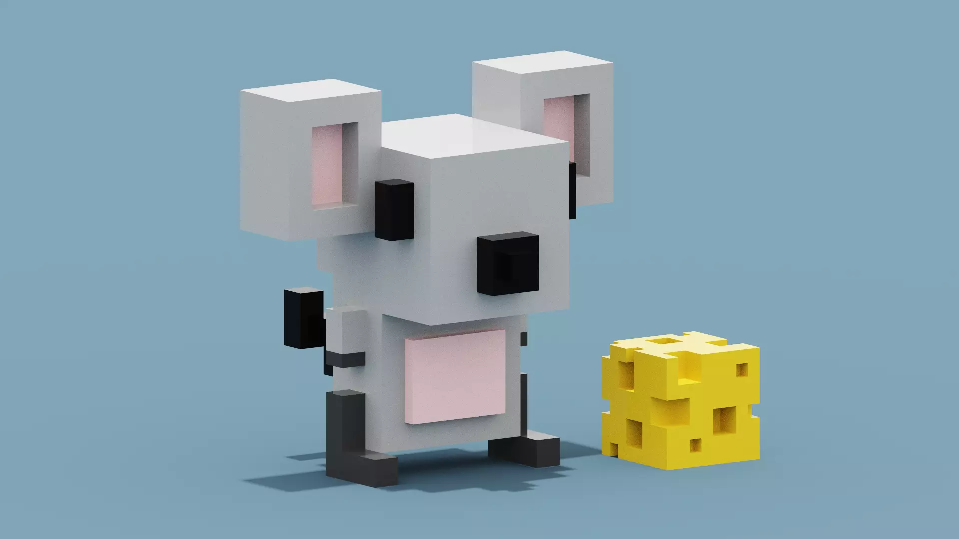Voxel Mouse and Cheese Low-poly 3D model