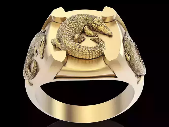 Crocodile ring gold silver printable jewelry 3D model