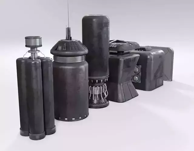Tech Kitbash - 5 Sci-Fi Generators - Low-Poly Textured Assets Low-poly 3D model