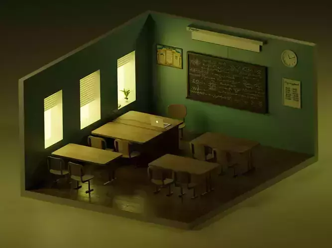 Classroom miniature with desks and chairs