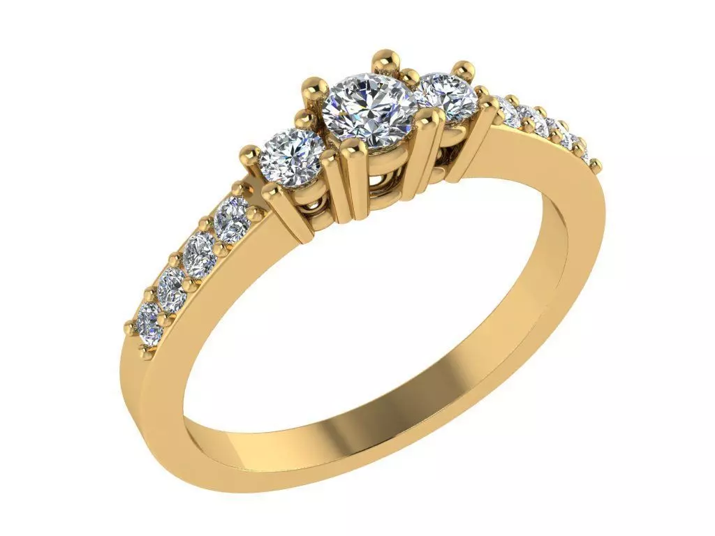 Ring205 three stone diamond engagement ring gold 3D print model_0