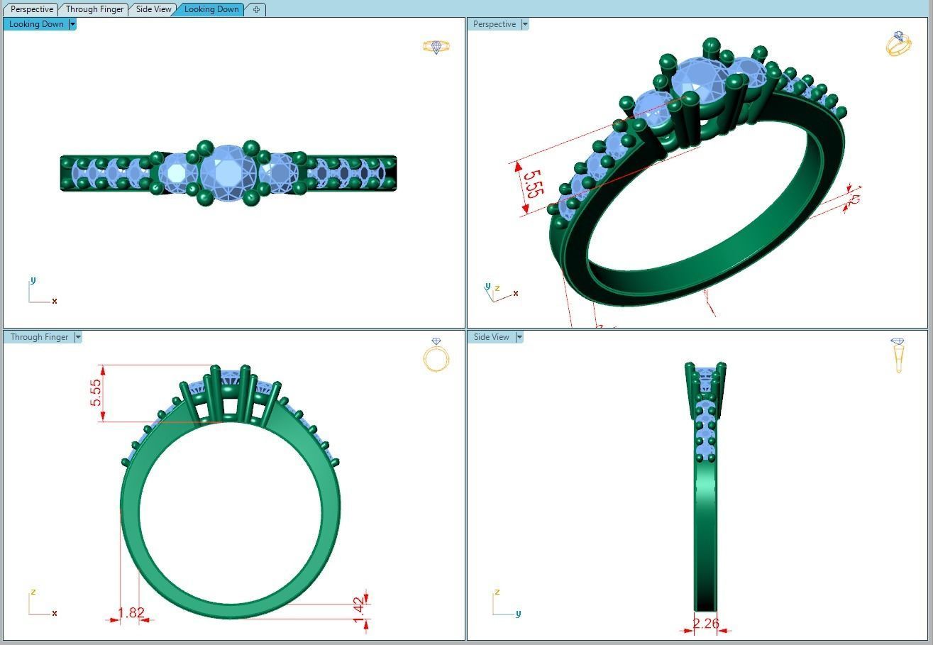 Ring205 three stone diamond engagement ring gold 3D print model_5