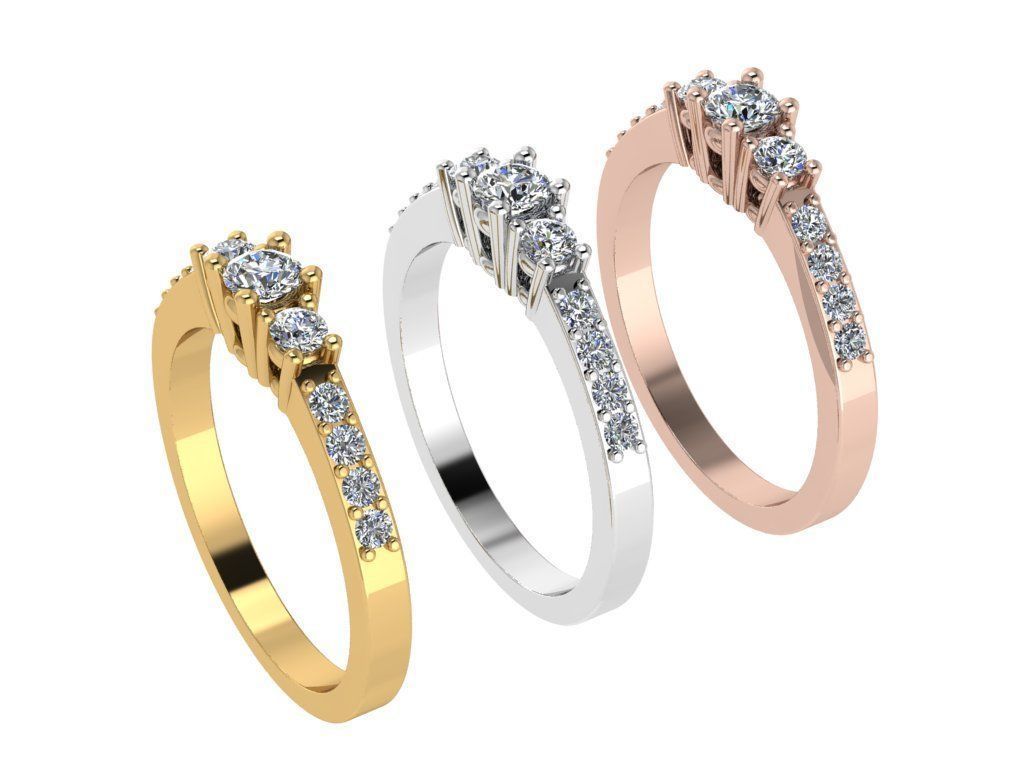 Ring205 three stone diamond engagement ring gold 3D print model_4