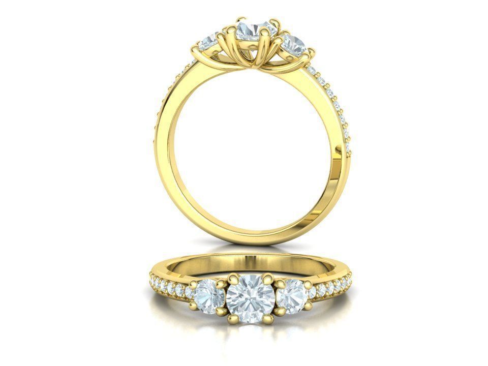 3 Stone Engagement Ring Diamond Promise Ring 3D print model_6